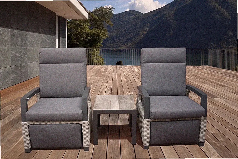 Camilla Reclining Bistro Set with Footrests - Charcoal / Grey