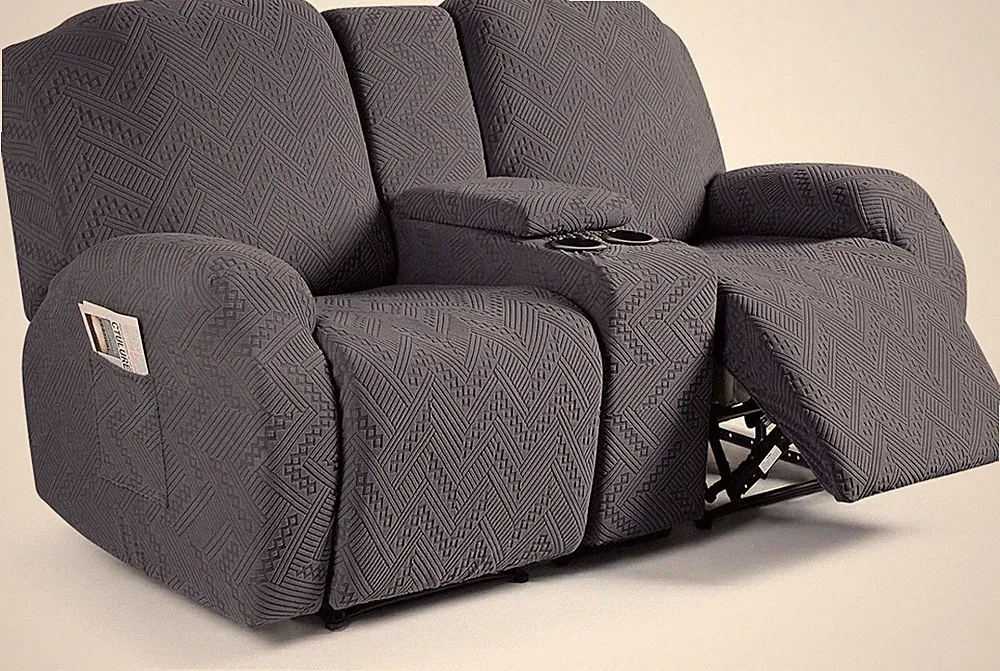 Dark Gray Stretch Recliner Sofa Covers with Console - 4-Piece Set