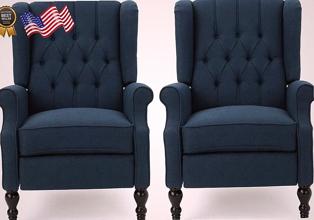Earlean Fabric Recliner (Set of 2)Navy Blue Dark Brown FREE SHIPPING USA