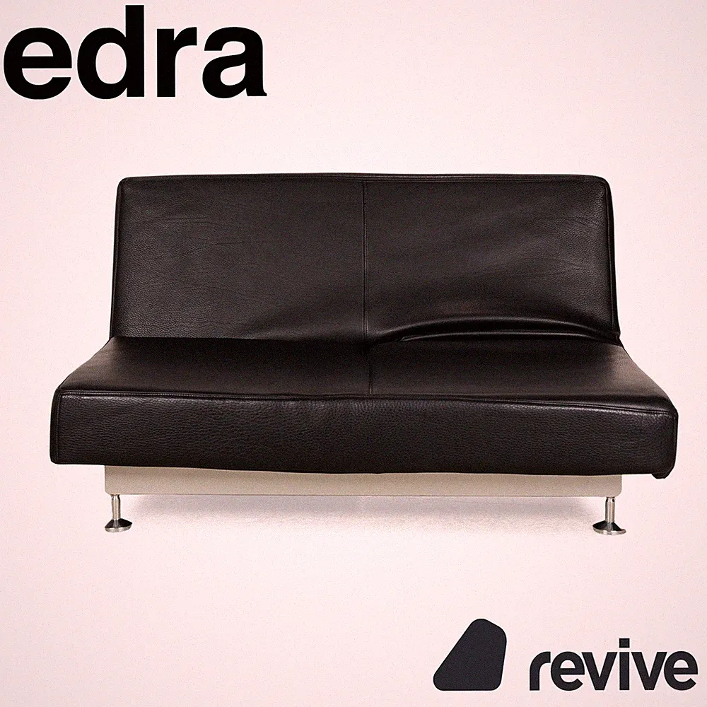 Edra Damier Leather Two-Seater Black Manual Reclining Function Sofa Couch