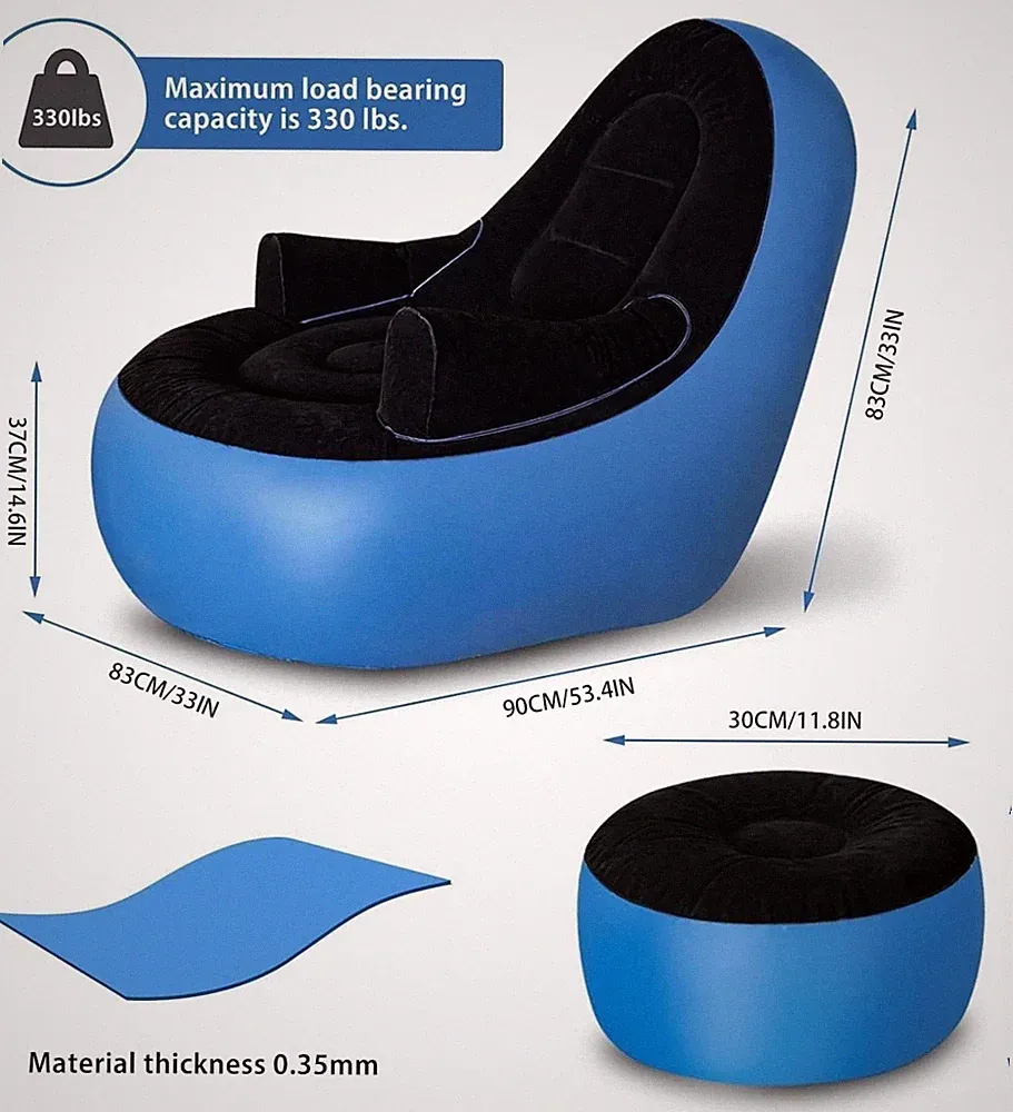 Inflatable Couch with Armrest＆Ottoman Blow up Lounger Chair Folding Air Chair