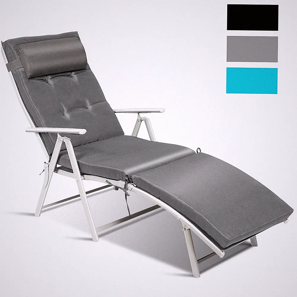 Outdoor Folding Chaise Lounge Chair Recliner w/Cushion for Backyard