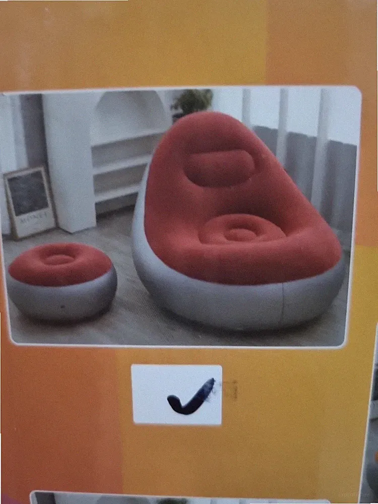 Red Inflatable Lounge Lounger Chair With Ottoman Foot stool Seat Relax Couch