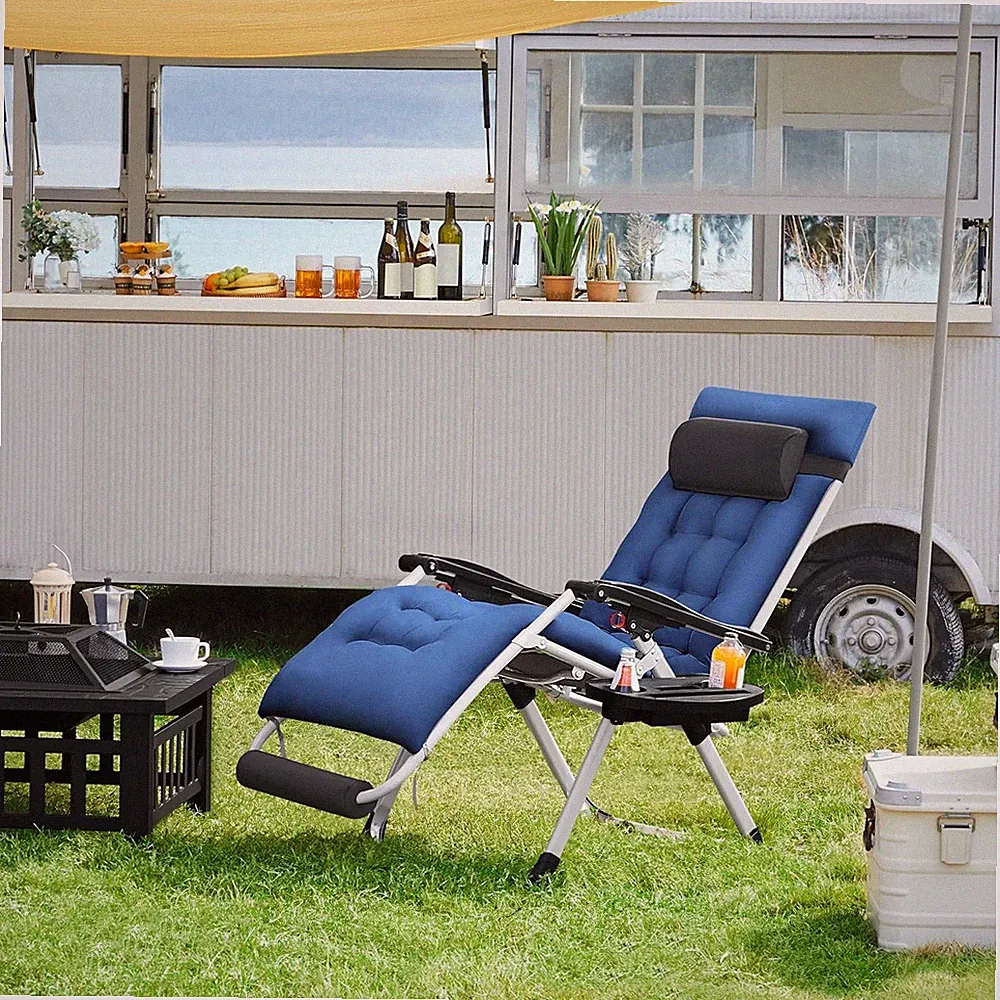 Yaheetech 29in Zero Gravity Recliner Chair with Pad Pillow Side Tray Navy Blue